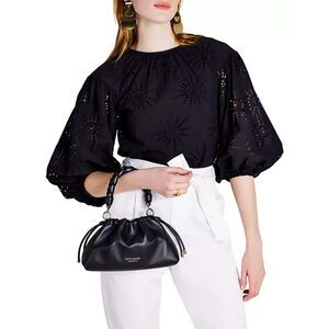NWT Kate Spade New York Suns Puff-Sleeve Eyelet Black Top Women's Sz S